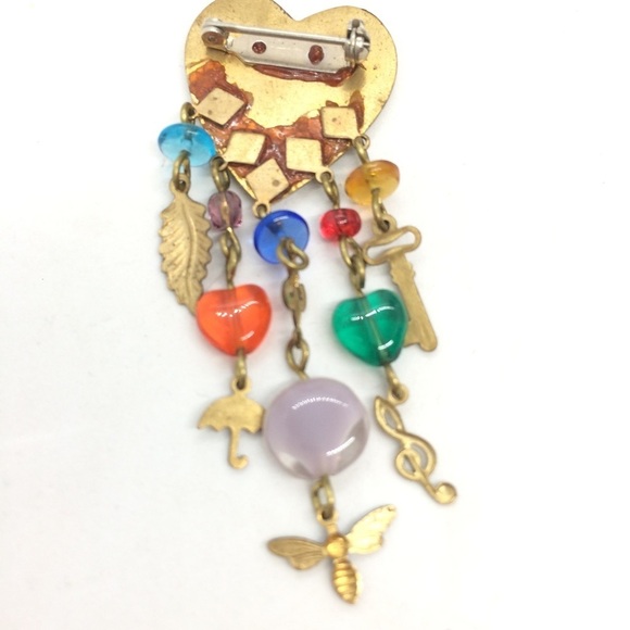 3/$30 VINTAGE HEART BROOCH PIN CHARMS KEY TREBLE CLEF BUMBLE BEE UMBRELLA LEAF - Picture 9 of 11